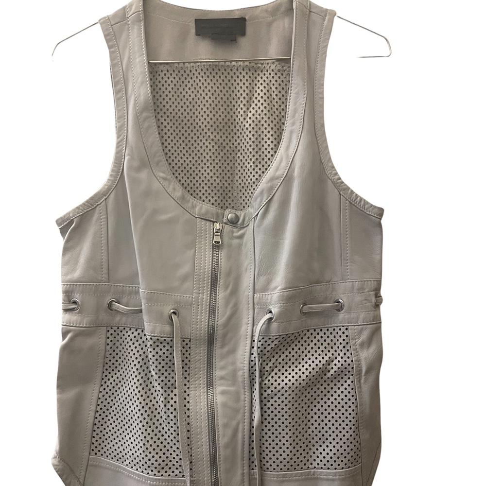 Diesel black gold leather biker zip up vest top size 38 medium